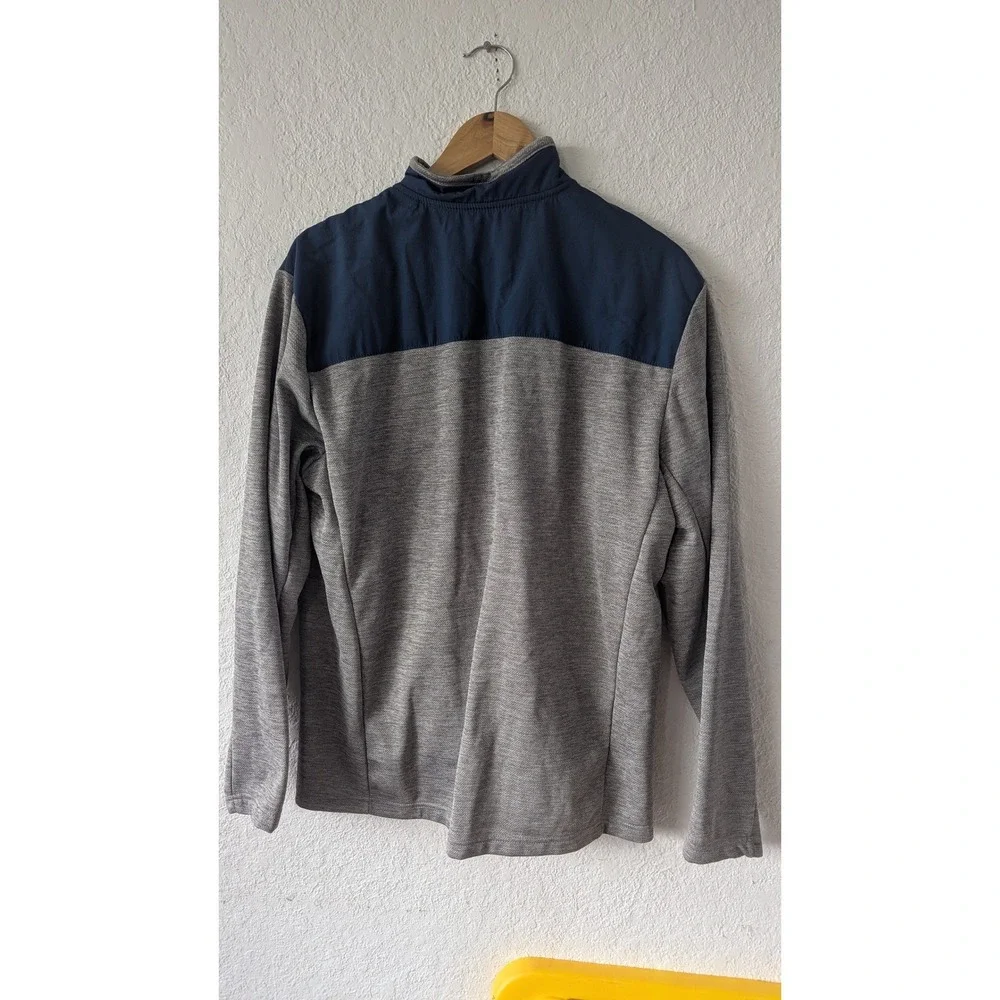 Orvis Mens Full Zip Jacket‎ Grey Navy Blue Colorblock Textured Knit Mock Neck XL